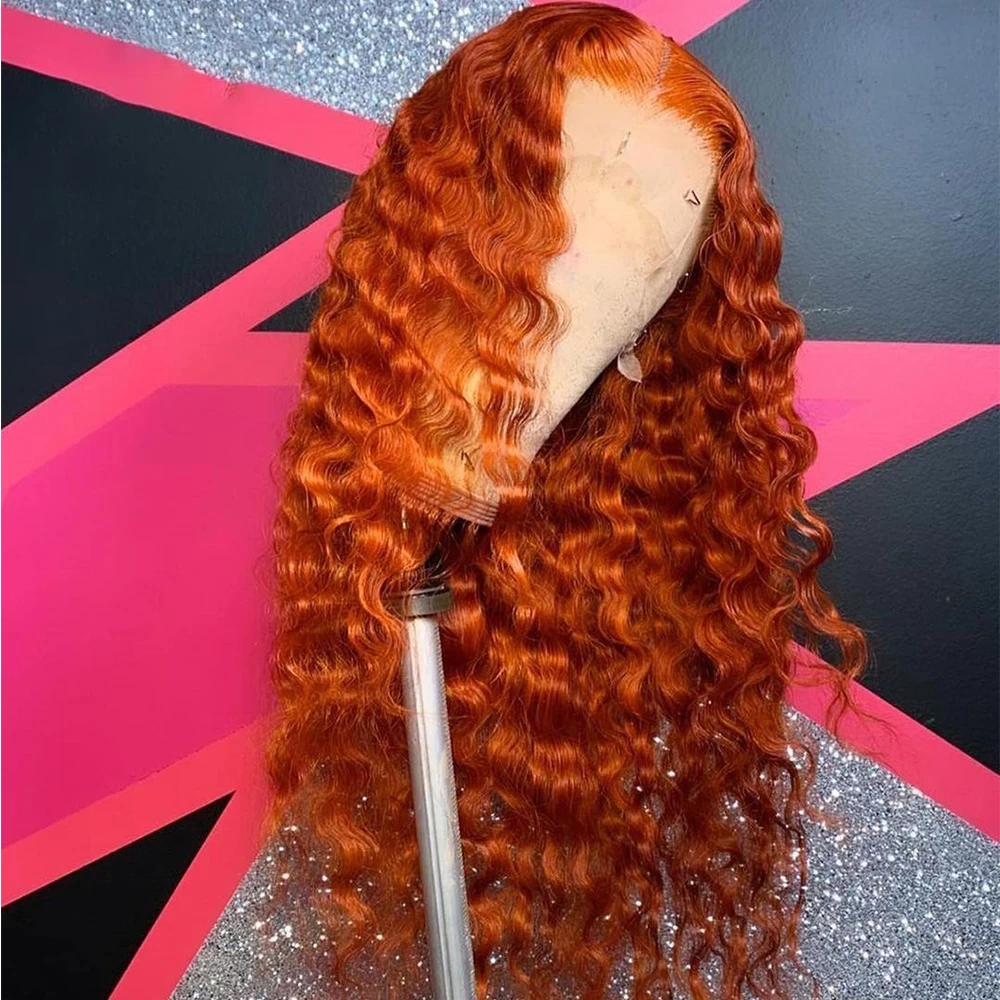 

26“Long Soft Ginger Orange Kinky Curly Lace Front Wig For Black Women Baby Hair Glueless Pre Plucked Heat Resistant Deep Wave