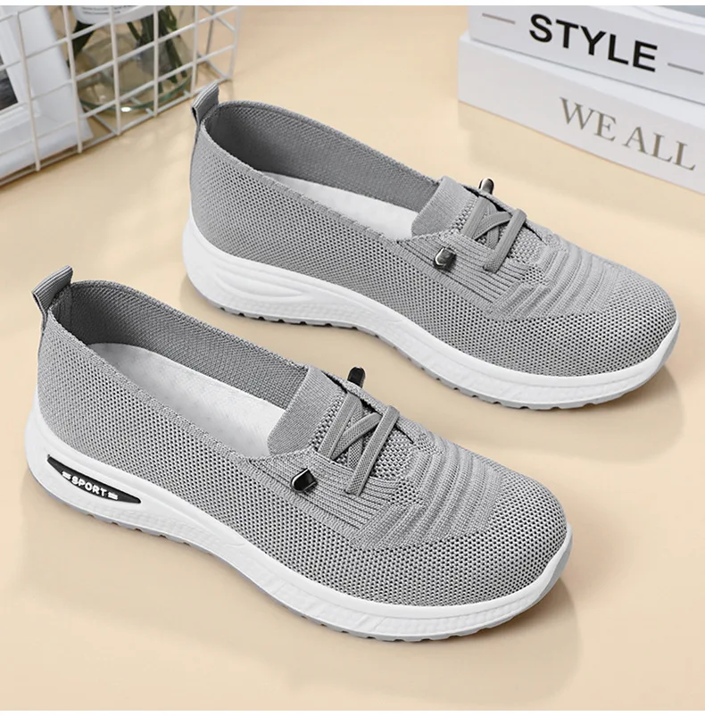 Women\'s Breathable Knitted Mesh Slip-On Sneaker Woman Lace Up Orthopedic Low Top Soft Loafer Shoes Big Size 43 Platform Trainers