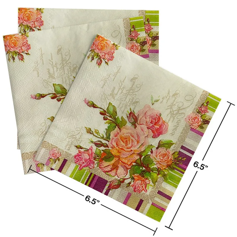 20Pcs/Pack Flower Paper Tissue Cocktail Square Dinner Disposable Napkins Wedding Party Decoration