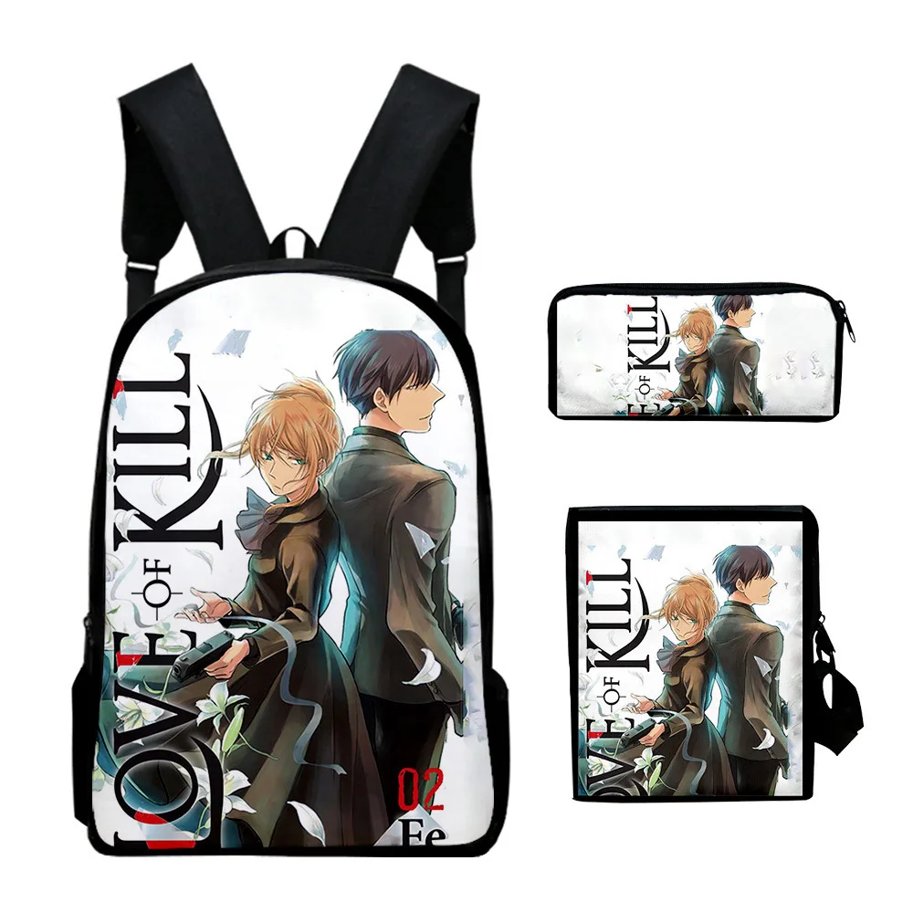 Harajuku Youthful Funny Love of Kill 3D Print 3pcs/Set Student Travel bags Laptop Daypack Backpack Shoulder Bag Pencil Case