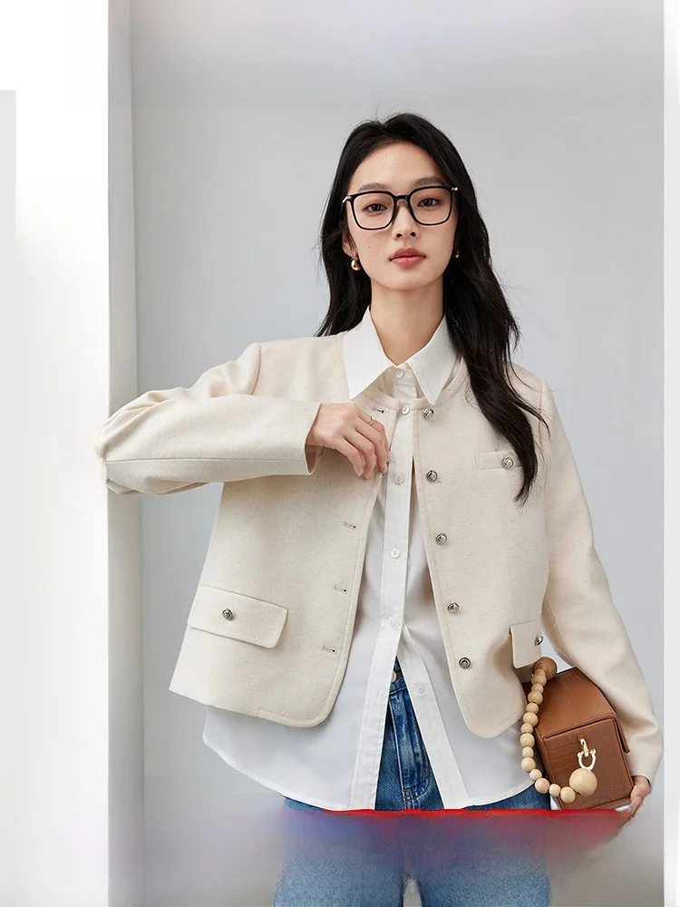 

Linen ort Coat Women's Commuter Sle round Ne Slim Fit Top Spring Autumn New Arrival Faion Outerwear