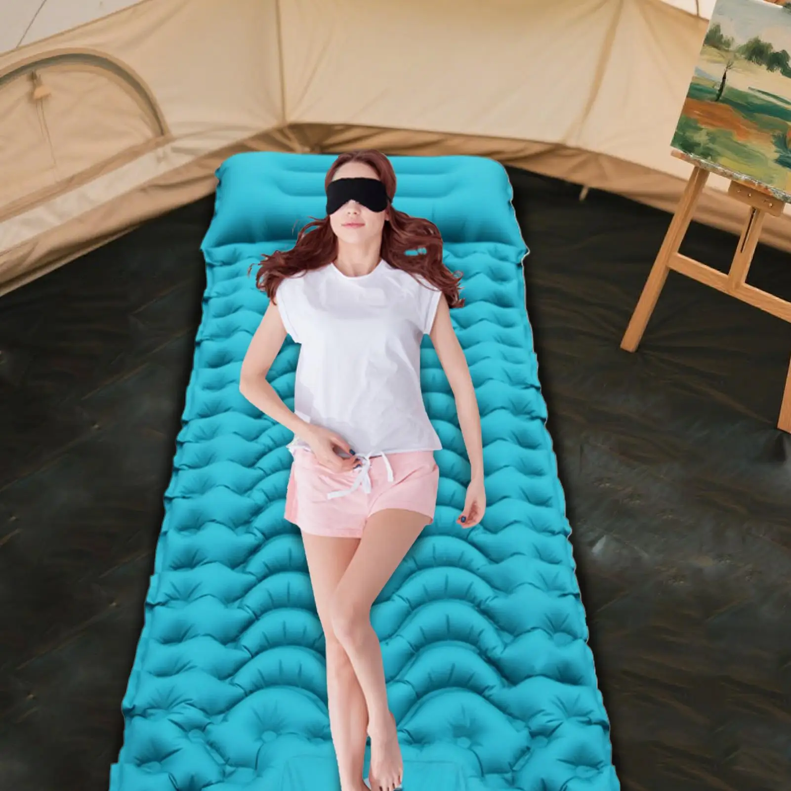 

Air Mattress For Camping Portable Inflatable Sleeping Mattress For Camping Foldable Portable Sleep Mat With Built-in Foot Pump