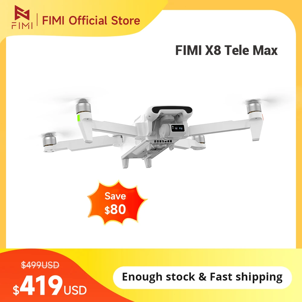 

FIMI X8 Tele Max drone 1/2-inch CMOS Wide-Angle Tele Camera 30x Hybrid Zoom 4K 60fps 3-axis Gimbal GPS AI Super Night Video