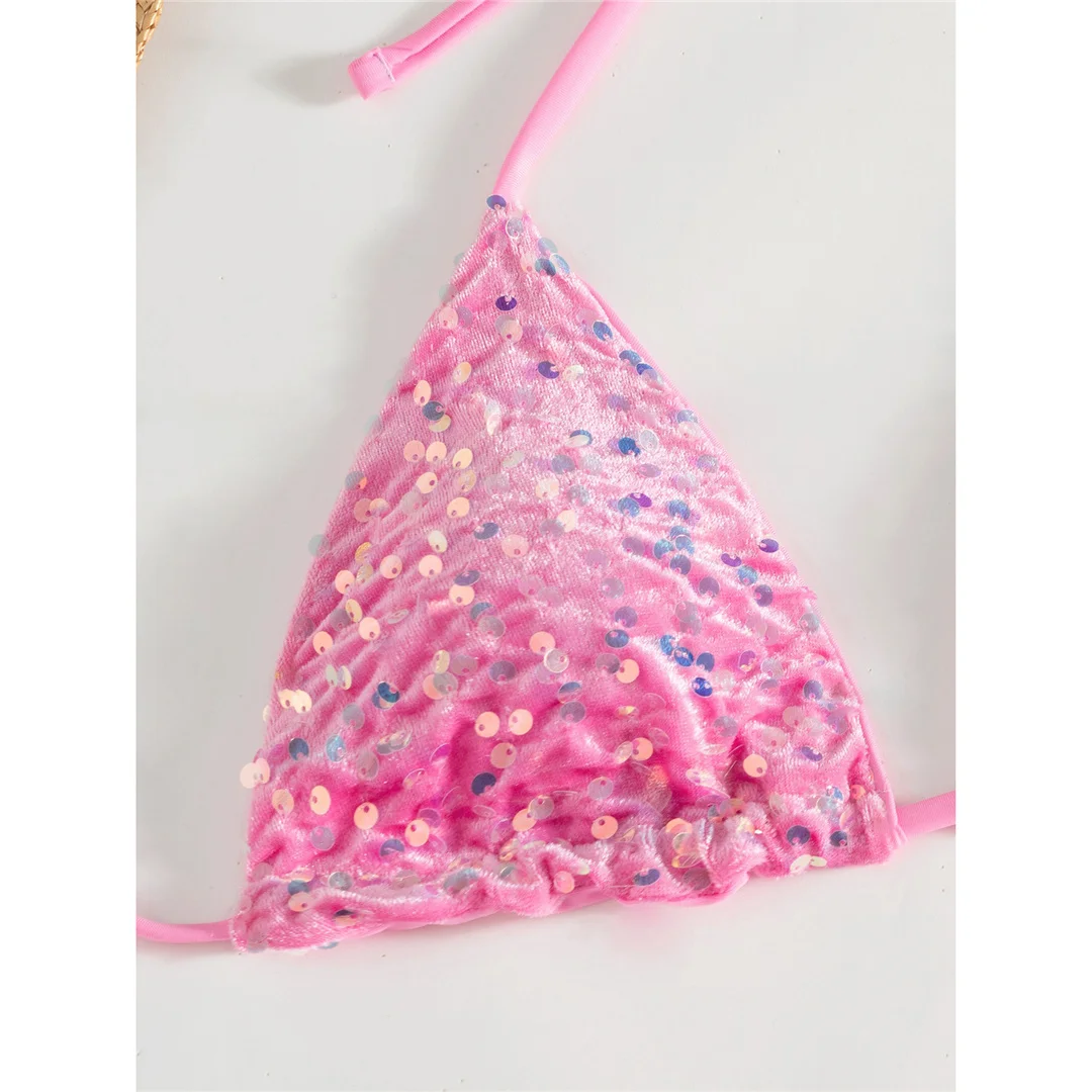 Pailletten-Bikini mit Neckholder, Damen-Badebekleidung, zweiteiliges Bikini-Set, mit Trägern, hoch geschnitten, Badeanzug, Badebekleidung, Modell V8326. – Detail 5