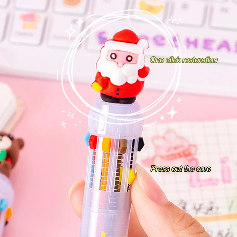 Bolígrafo de dibujos animados de Navidad, 10 colores, tinta colorida, bolígrafo de Gel prensado, papelería Kawaii para estudiantes, suministros escolares y de oficina, regalos