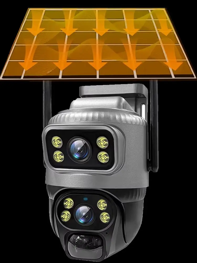 4G-Solarkameras mit Dual-Objektiv, 4K-HD-Nachtsicht, Smart-Home-Sicherheitsüberwachung, kabellose PTZ-Fernbedienung, IP-CCTV-Kamera, wasserdicht, mit SIM-Karte, 100 m Reichweite, 4G LTE,