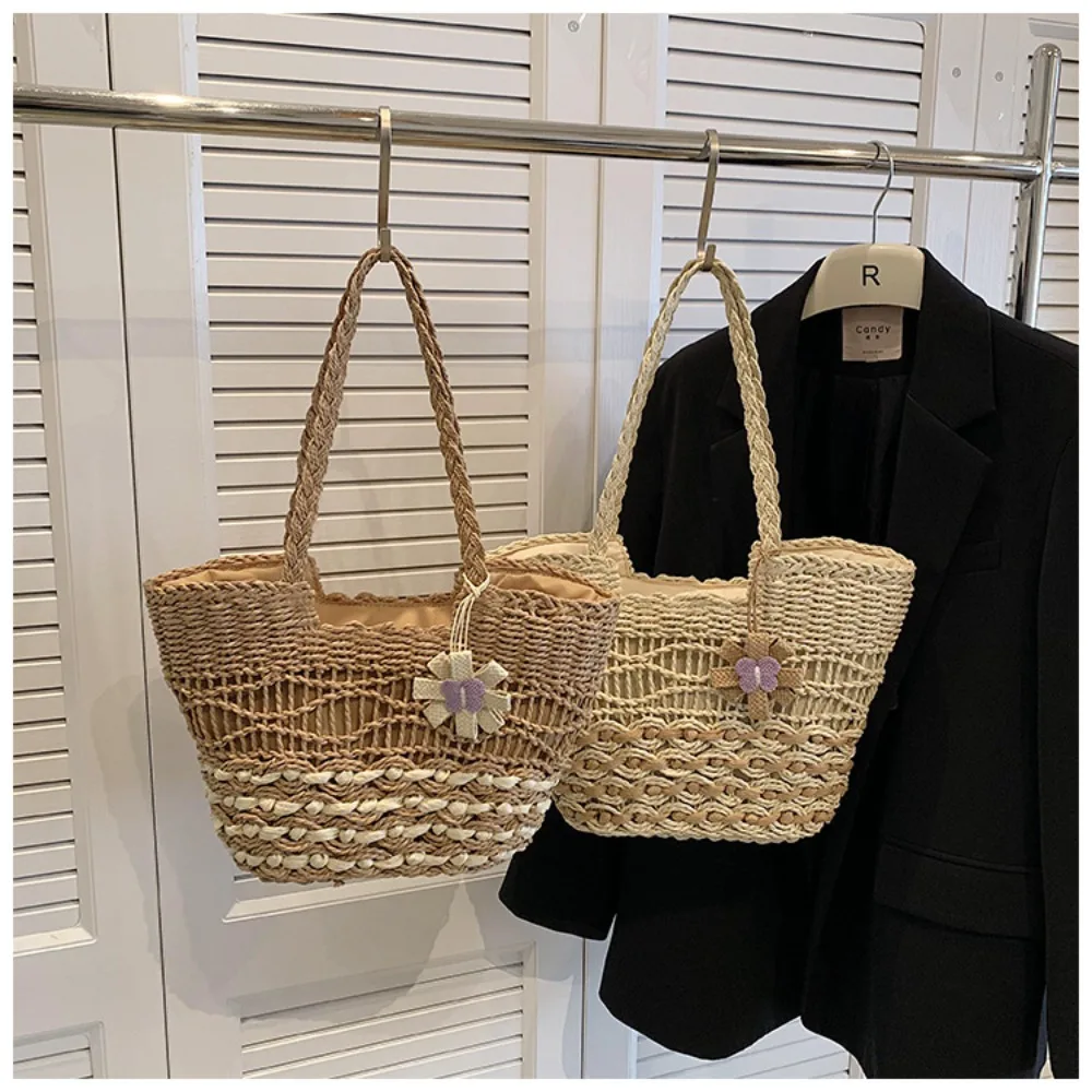 Brand Letter Straw Handbag for Women Hollow Paper Woven Big Tote Summer Beach Bag Ladies Fashion Shoulder Bag Shopper purse 2024