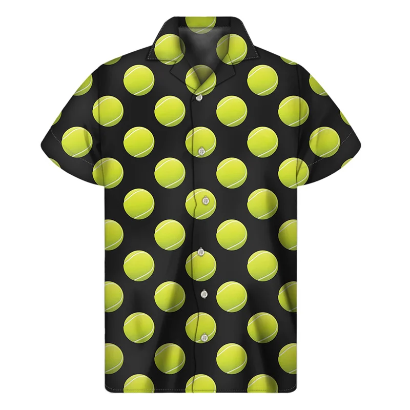 Creative 3d Printed Tennis Racket Balls Hawaiian Shirts Men Summer Fashion Short Sleeves Tees Beach Shirt Tops Lapel Blouse