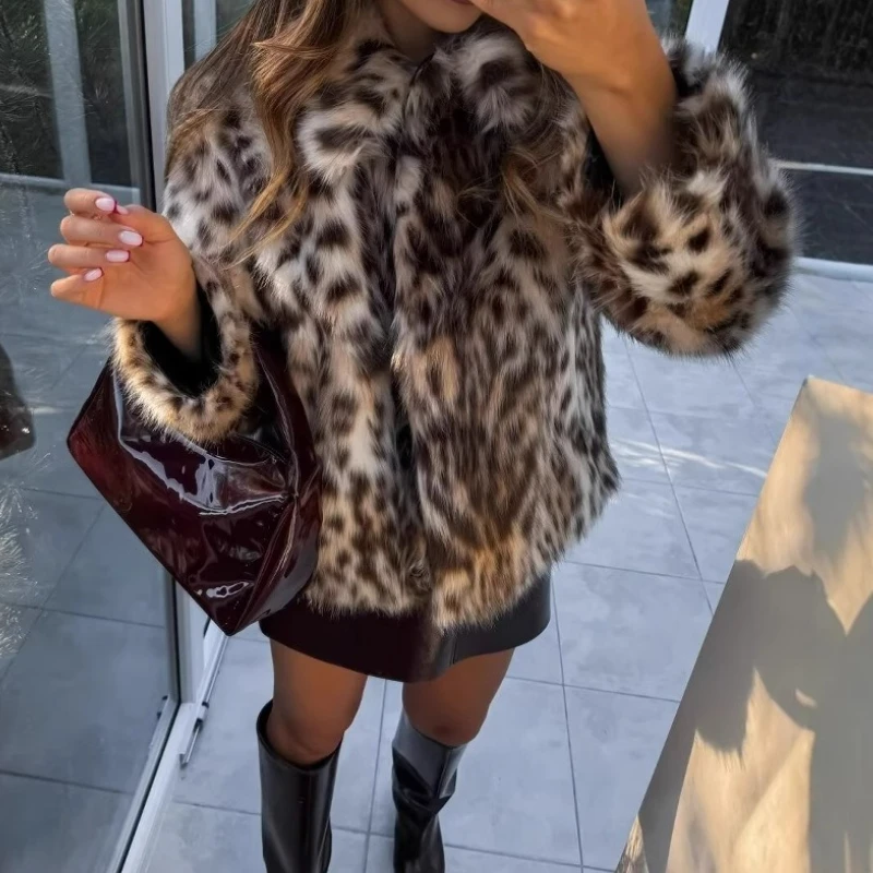 Nepbontjassen Vrouwen Korte Jas Met Volledige Mouw Dikke Warme Y2k Streetwear Elegante Jassen Y2k Luipaardprint Bovenkleding Herfst Winter