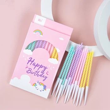 Bougies en fil de gâteau joyeux anniversaire, 12 pièces par boîte, bougies épaisses colorées, longues bougies rouges en filet, bougies en cristal, offre spéciale