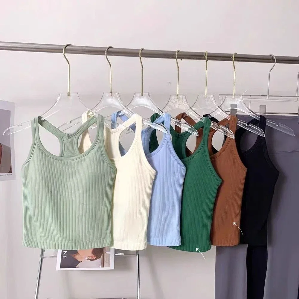 

Женский спортивный топ Lemon для йоги, бега и фитнеса, без рукавов, весенне-летний, со встроенными чашечками, спортивная майка-бюстгальтер, утягивающая майка-топ