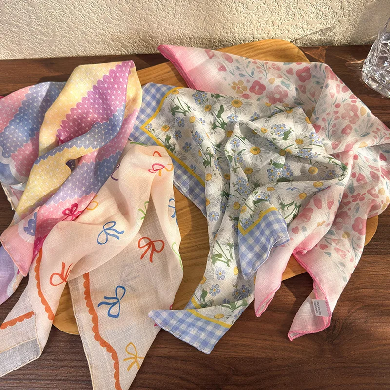 Aishg francês vintage flor xadrez bandana 2024 fino versátil elegante ao ar livre bandana adequado para acessórios de cabelo da menina