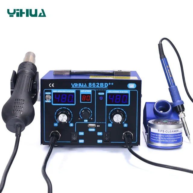 2 in 1 YIHUA 862BD++ with USB port laptop mobile soldering iron hot air desoldering BGA rework station