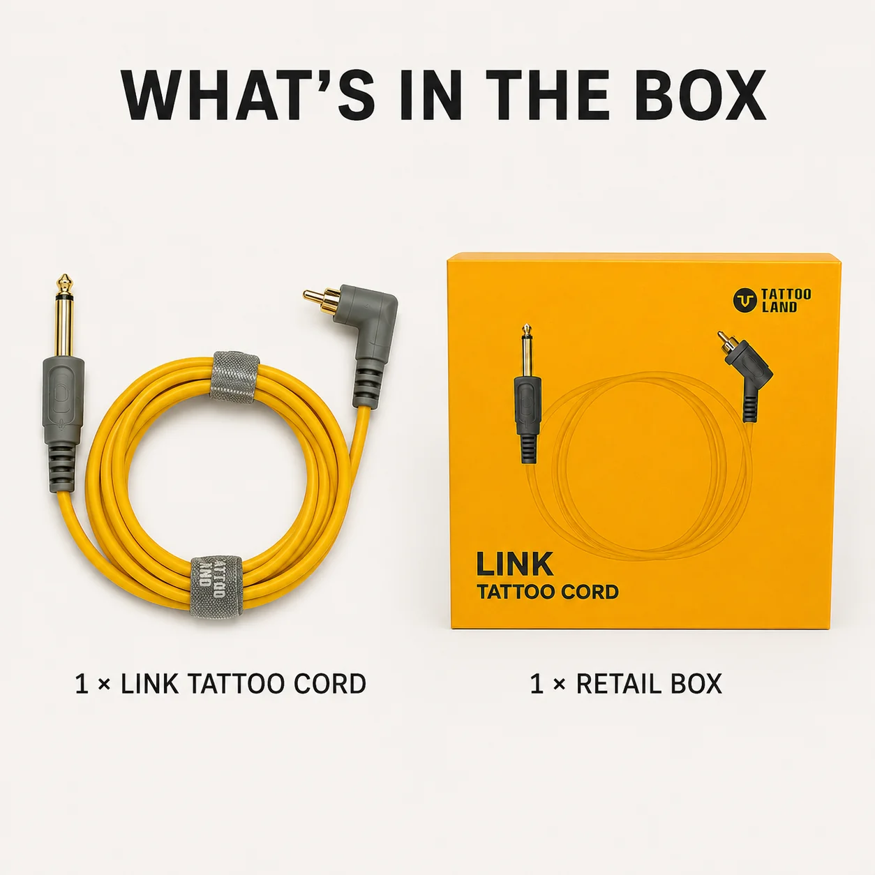 TATTOO LAND Yellow Tattoo RCA Cord 90° RCA Connector Cable with Reinforced Gray Ends and Cable Ties