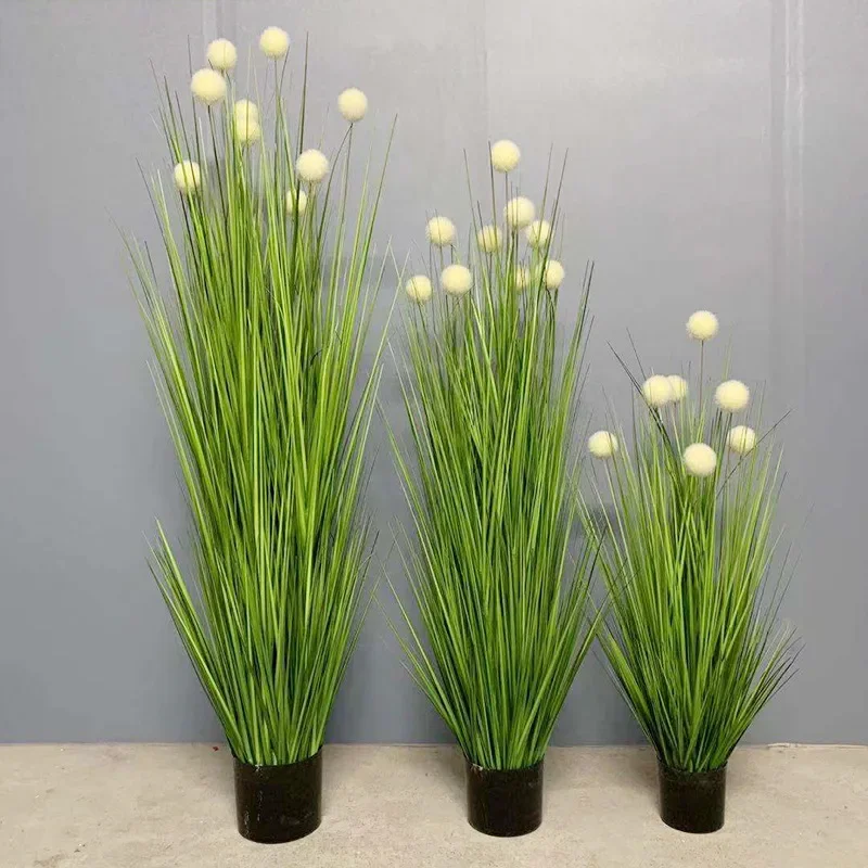 90 Cm To 120 Cm Artificial Reed Grass White Ball Pot Simulation Green Plants with Basin Hotel Home Decoration Wedding Layout