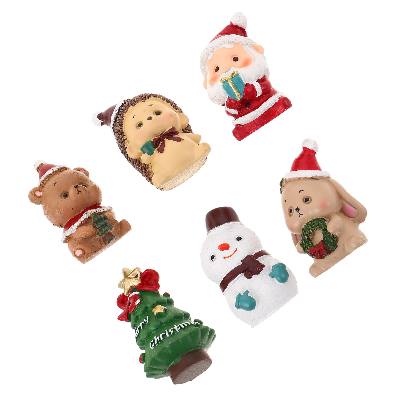 

6Pcs Mini Christmas Decor Resin Snowman Santa Figures Adorable Holiday Ornaments for Desk Shelf Fairy Garden Xmas Micro