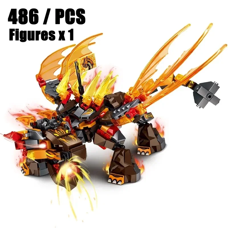 Phantom Ninja Ice Ice Fire Double Headed Dragon Series Element Dragon Building Blocks Set Classic Cartoon Model Bricks Kit Toys