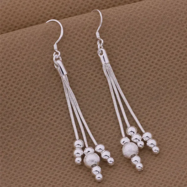 Fashion classic personality charm silver color long section spherical earrings Refined elegance woman favorite jewelry AE322