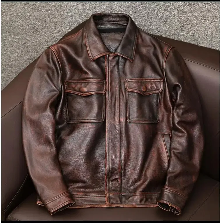 Wholesales.100% Genuine Leather jacket.Classic casual black Men cowhide clothes.quality plus size leather coat.Father's gift