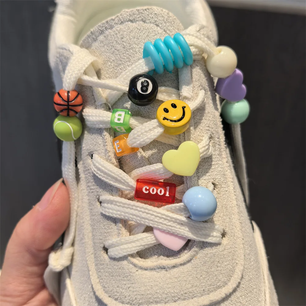 Shoe Charms DIY Shoelace Beads Cute Smiley Heart Letter Number Spring Resin Mini Lightweight Colorful for Sneakers Daily Gift