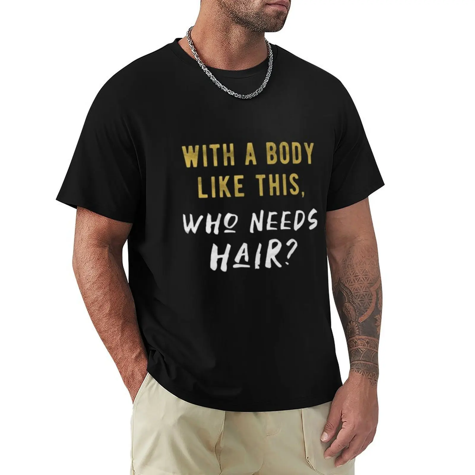 Camiseta para Homens, Pais, Tios, Avôs e Homens Idosos, com estampas: Presente para Calvo, Camiseta para Calvo, Camiseta para Homem Pai Tio, Camiseta para Avô, Camiseta para Treino com a frase 'Quem Precisa de Cabelo'