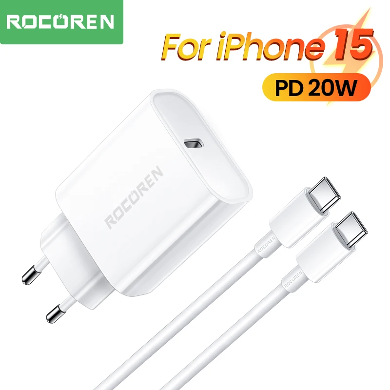 Rocoren PD 20W GaN Charger Fast Charging USB Type C Charger PD QC Quick Charge 3.0 For iPhone 16 15 Pro Max Xiaomi mi Samsung