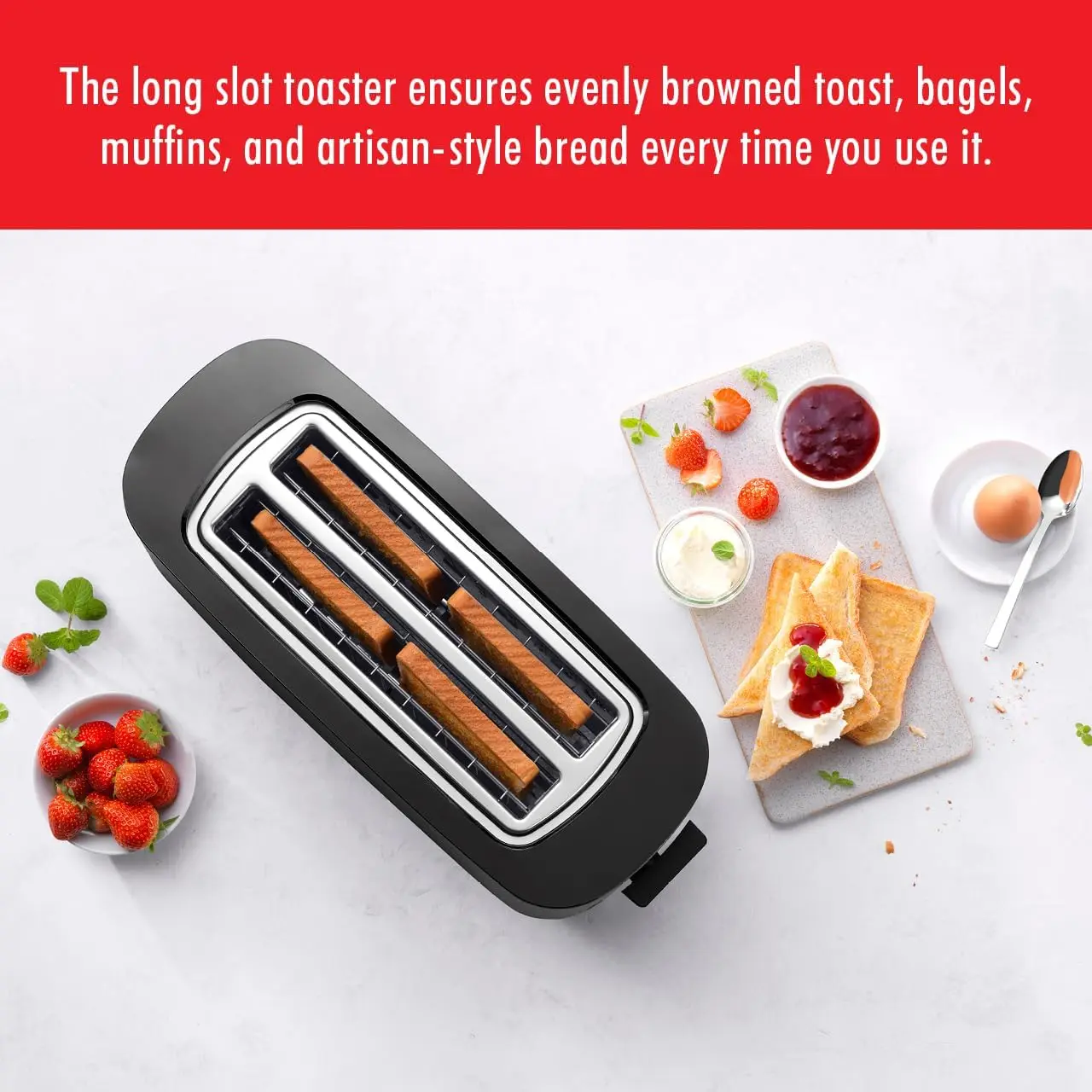 Enfinigy 2 Long Slot Toaster, 4 Slices with Extra Wide 1.5