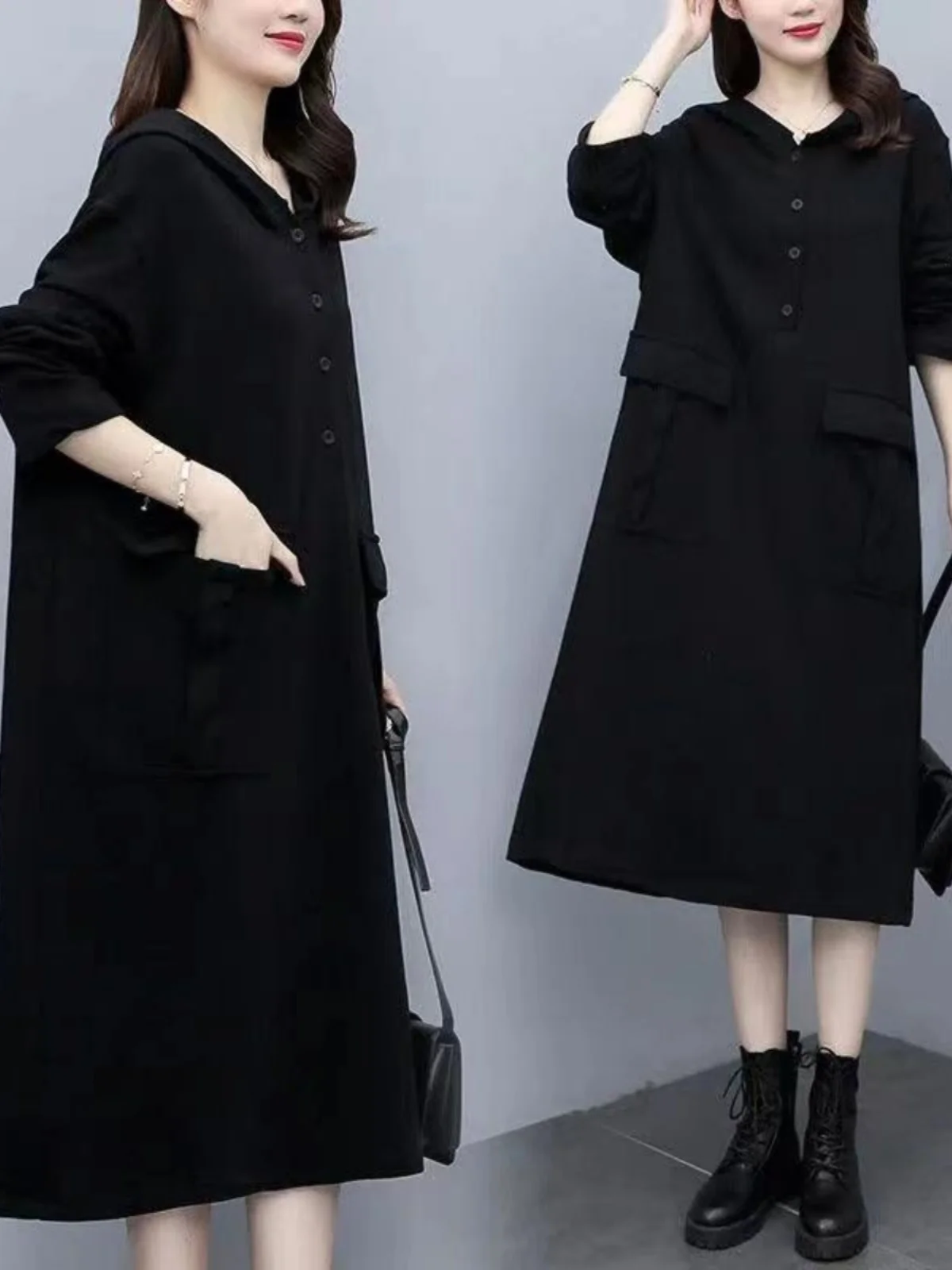 plus Size Allentato Lungo Sve Dr con Big kets Autunno Inverno Abbigliamento casual Nasconde lusinghiero Felpa con cappuccio per plus S...