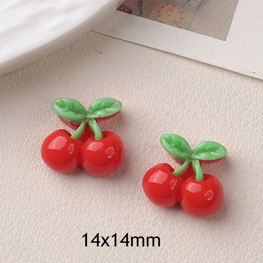 20PCS Shiny 14x14mm Cherry Series Miniature Flat Back Resin Cabochons For Hairpin Scrapbooking DIY Home Decor Craft Accessories