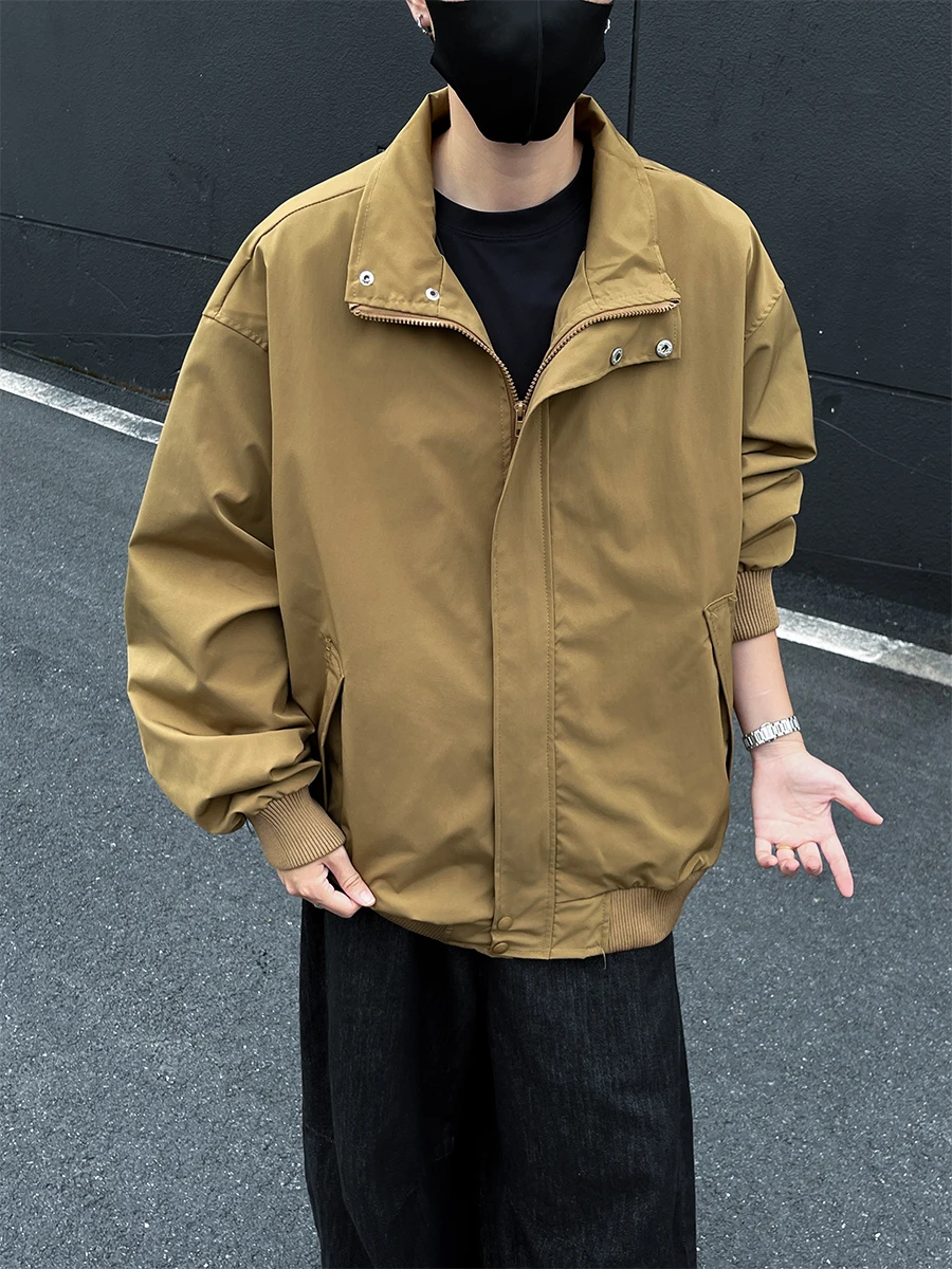 

Мужская рабочая куртка American Style Workwear: винтажная осенняя модель с воротником-стойкой, свободного кроя, молодежная повседневная куртка на молнии от модного бренда