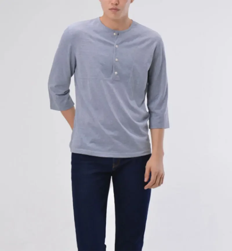 

Spring and Autumn Large Size Men's T-Shirt Classic Henry Collar 3/4 Sleeve Men's Casual Solid Color Harajuku Tops Shirts