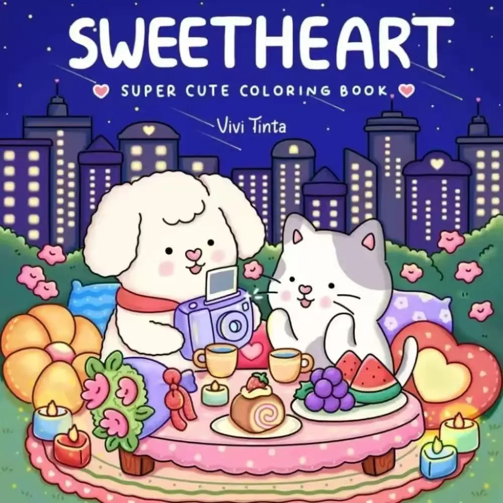 

Sweetheart Super Cute Coloring Book Adorable Cat & Dog Illustration Upgraded Thick Paper Coloring Book for Adults Kids