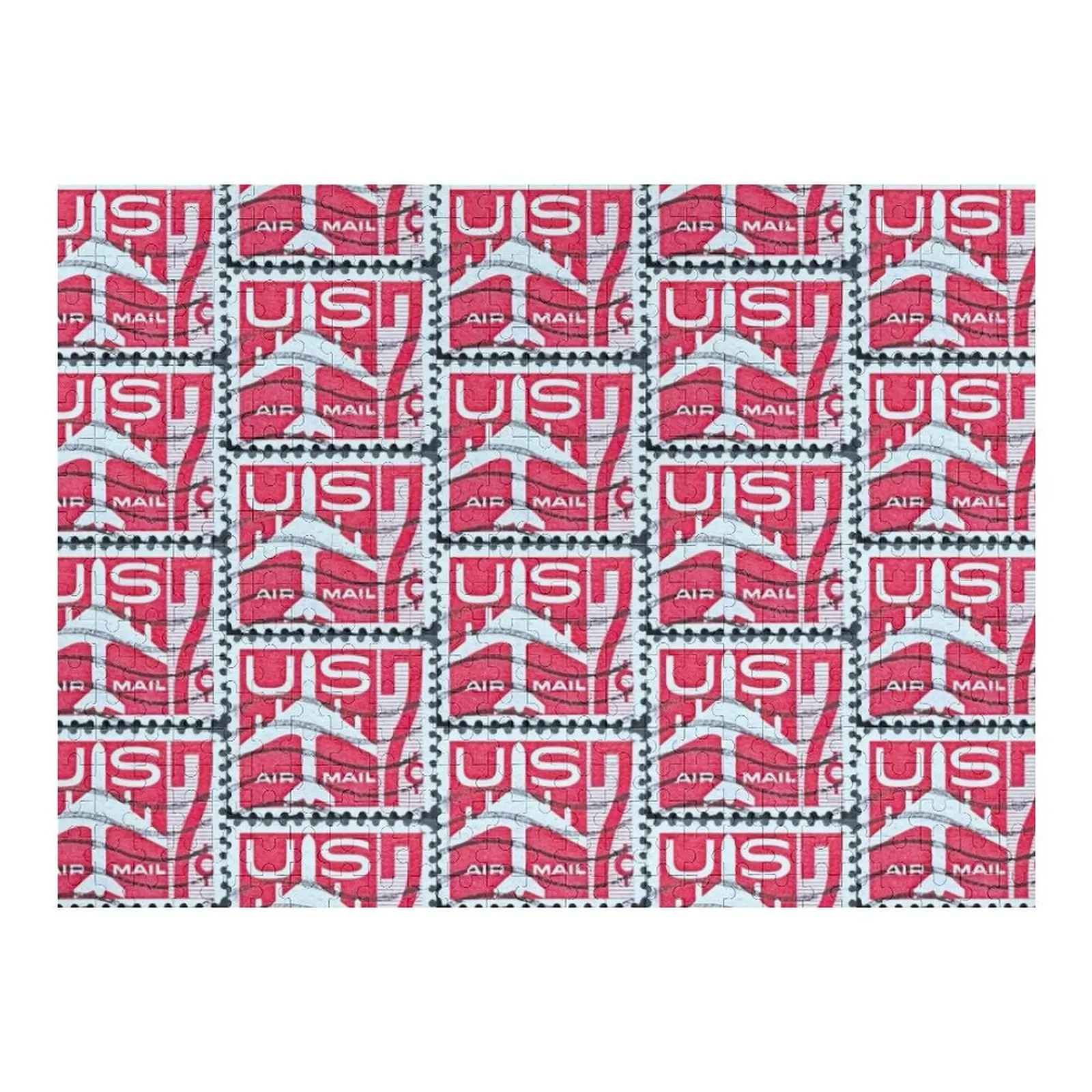 

Red US Air Mail Vintage Postage Stamp Jigsaw Puzzle Wooden Compositions For Children With Photo Custom With Photo Puzzle