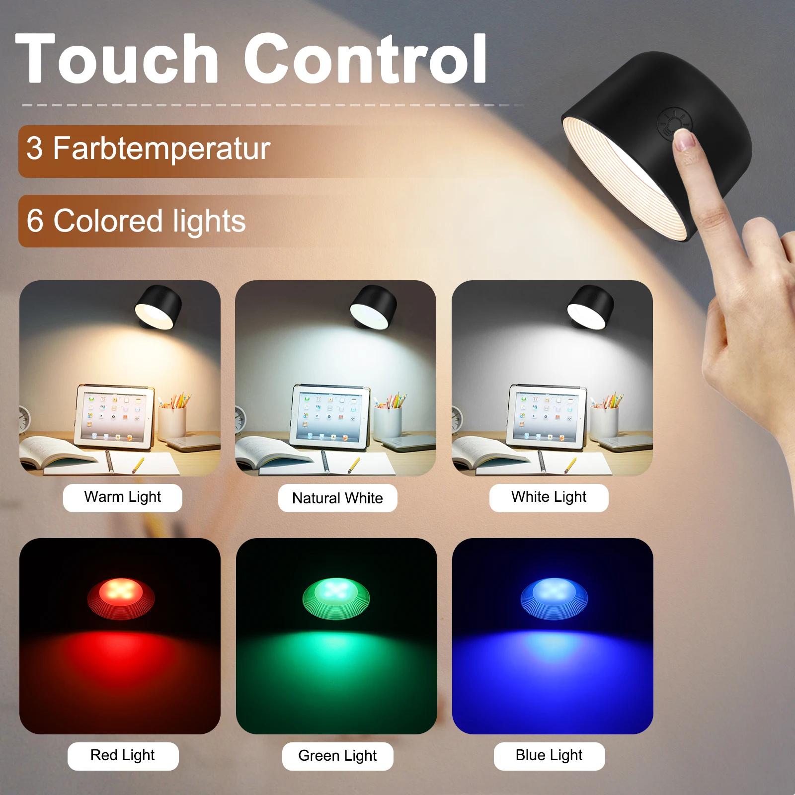 Led Wand Lampe Touch Control Fernbedienung 360-Drehbare USB Aufladen Drahtlose Tragbare Magnetische Nachtlicht Für Schlafzimmer Leselampe