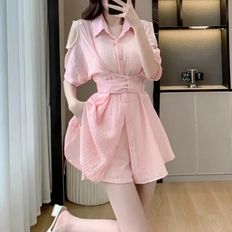 หลวมกางเกงขาสั้นหญิงโปร่งใสเสื้อและเสื้อสตรีชุดสั้น 2 ชิ้น Quick-drying ความแปลกใหม่ในแนวโน้มคลาสสิกสไตล์เต็ม