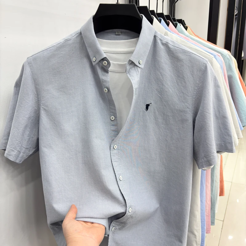100% cotton short sleeve shirt summer classic solid color luxury brand Paul embroidery fashion business golf casual men's wear