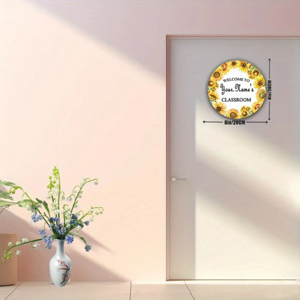 CIFbuy Custom Sunflower Classroom Round Metal Sign,Personalized Floral Wall Decor (Only For Decoration)