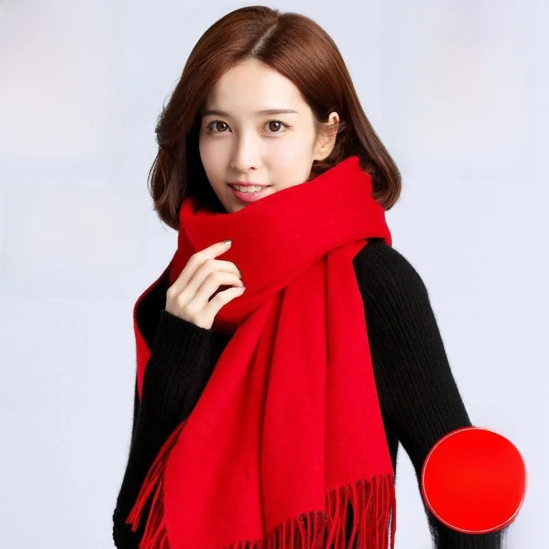 Echarpe-longue-100-cachemire-pour-femme-rouge-chaud-d'hiver-chale-rectangulaire-coreen-pour-les-epaules-et-le-cou