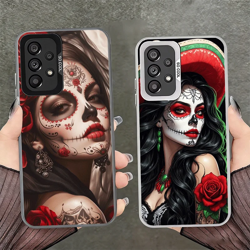 Catrina Beautiful Rose Girl Skull Soft Phone Case for Samsung A17 A16 A15 A14 A13 A57 A56 A55 A54 A53 A37 A36 A35 A34 A33 A26 A2