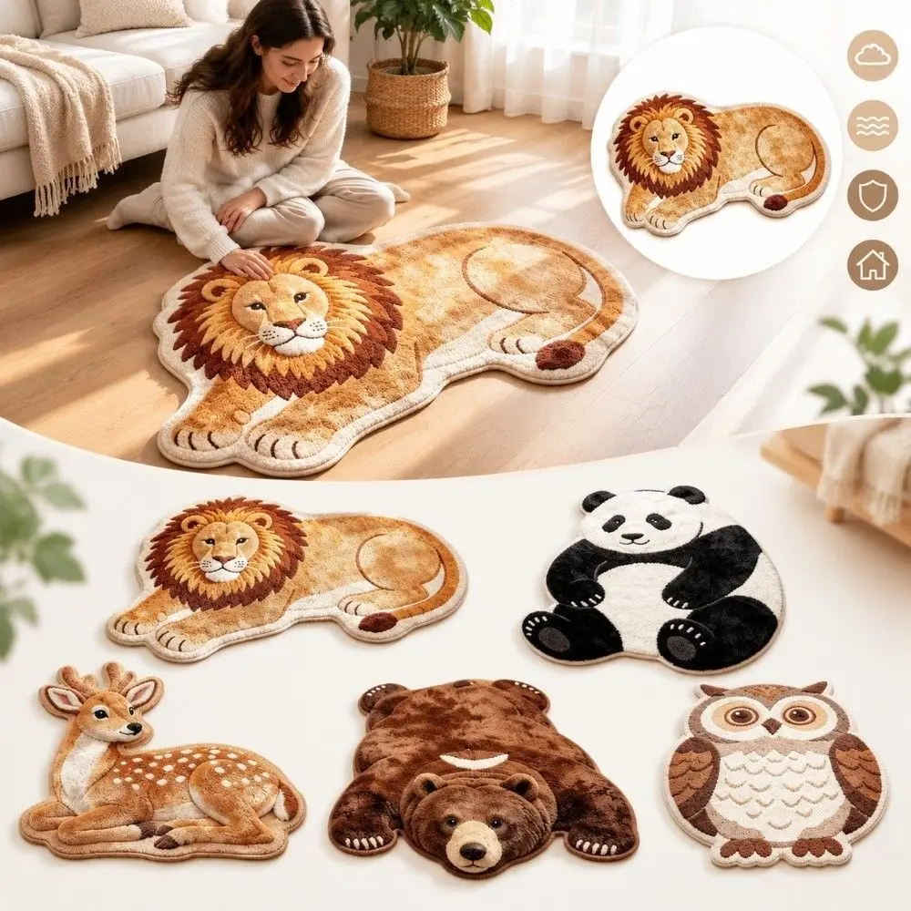 Soft Faux Cashmere Faux Animal Print Rug Non Slip Backing Machine Washable Cute Animal Shaped Mat Moisture Absorbent
