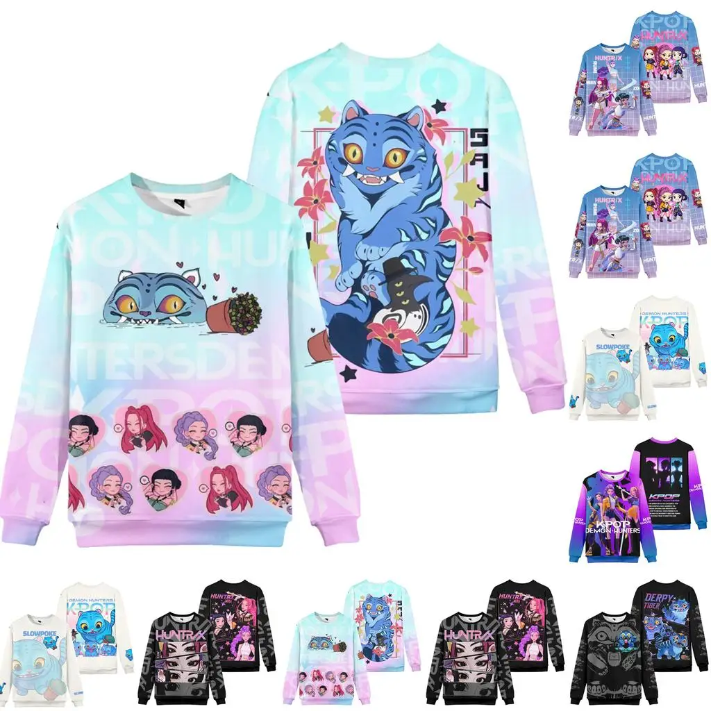 سترة مريحة بطبعة نادي Kpop Hunters Witch، نمط الخريف والشتاء للرجال والنساء والأطفال، بلوزة متعددة الاستخدامات بياقة دائرية وأكمام طويلة