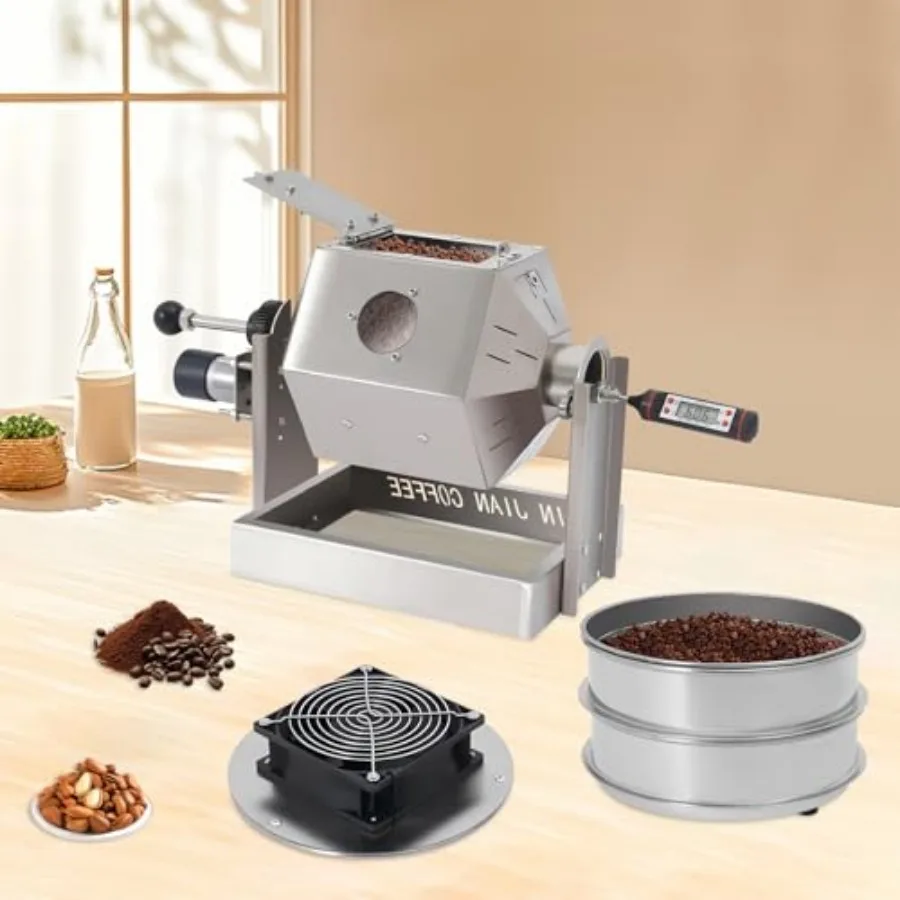 Электрическая жаровня для кофейных зерен объемом 3,8 л со встроенным охладителем и ситами для домашнего использования, машина для выпечки из нержавеющей стали, идеально подходит для обжарки
