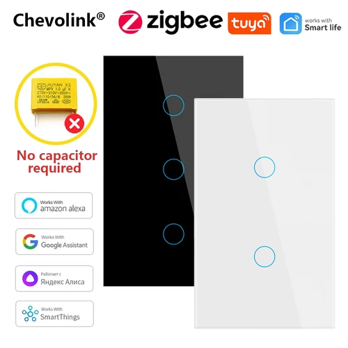 Imagen 1 del producto Interruptor Táctil Inteligente Zigbee Sin Cable Neutro, 1/2/3 Botones, Compatible con Alexa/Google Home/Aplicación Tuya Smart Life, Control Remoto, Temporizador, Control por Voz