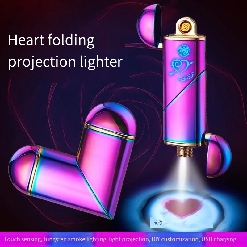 Heart Shape Lighter, Metal Windproof Love Projection Lighter, Holiday Gift for Women, Smoking Accessories, Electronic Lighter