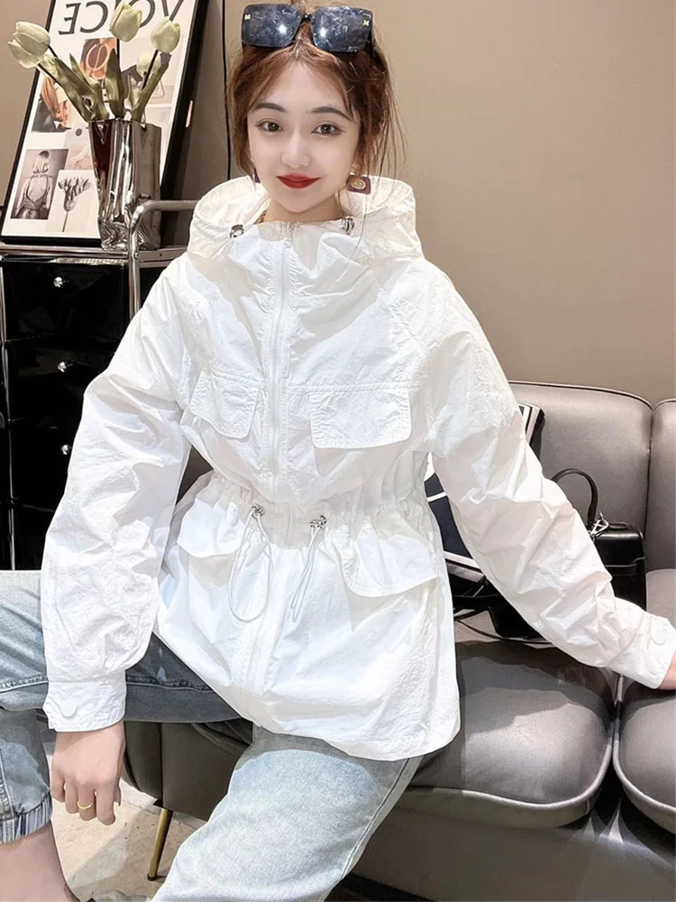 

Summer 2024 Women's Loose Fit Mid-Length Thin Windbreaker UV Protection Versatile Faionable Outerwear Breathable Comfortable