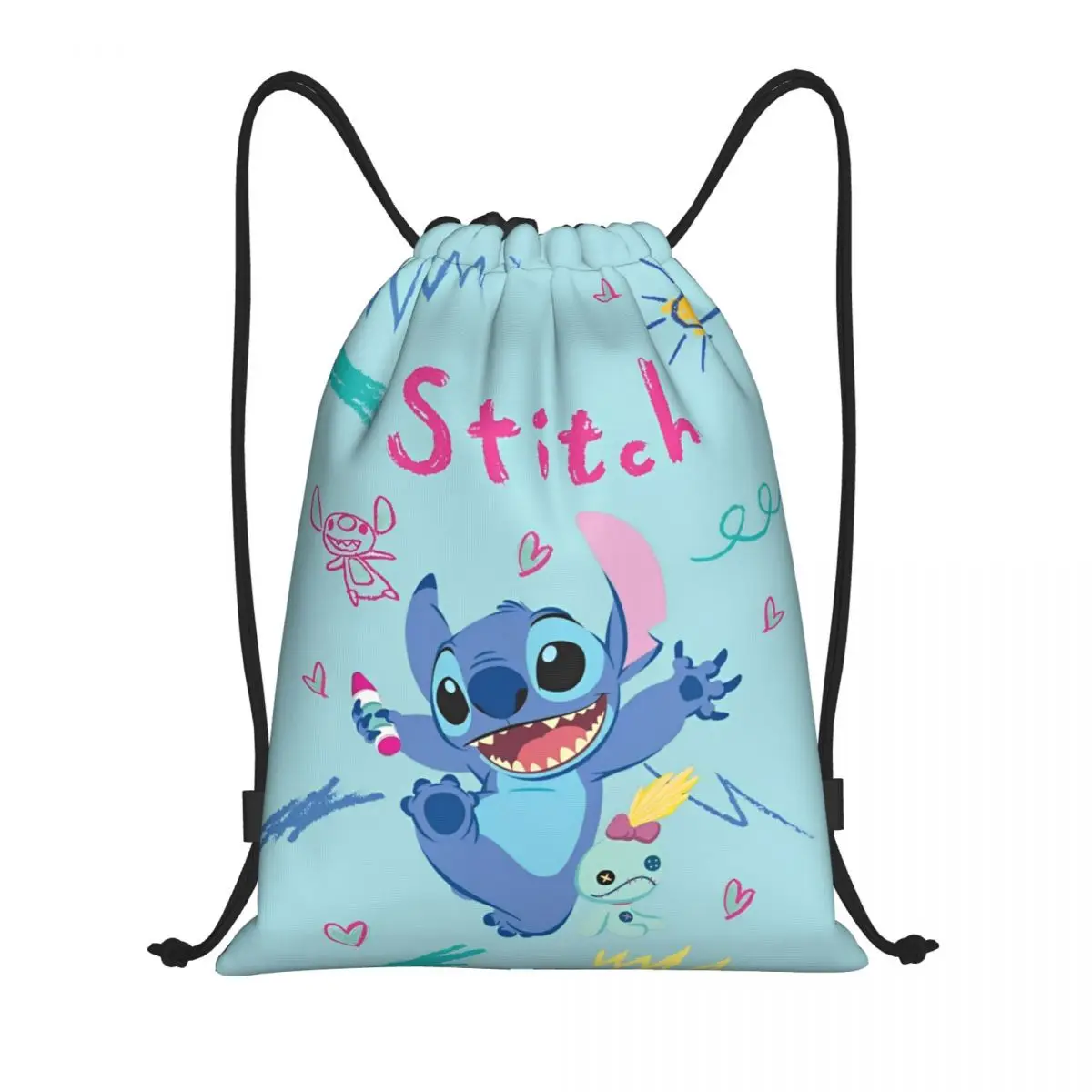 Cute Lilo And Stitch Drawstring Backpack Sports Gym Bag String Sackpack for Hiking