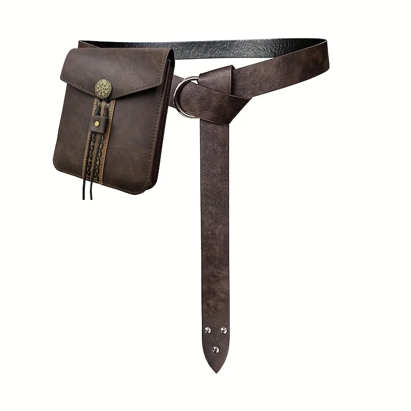 2pcs Medieval Vintage Imitation Synthetic Leather Belt, Retro Medieval Waist Bag, Portable Waist Bag,for LARP Ren Faire Hallowee