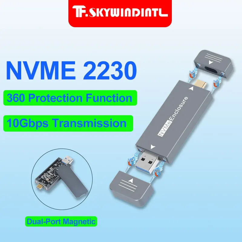 

M.2 2230 NVMe SSD-корпус с двойным интерфейсом, магнитный USBA/C, 10 Гбит/с, USB3.2 Gen2, линейный алюминиевый адаптер для мобильного телефона