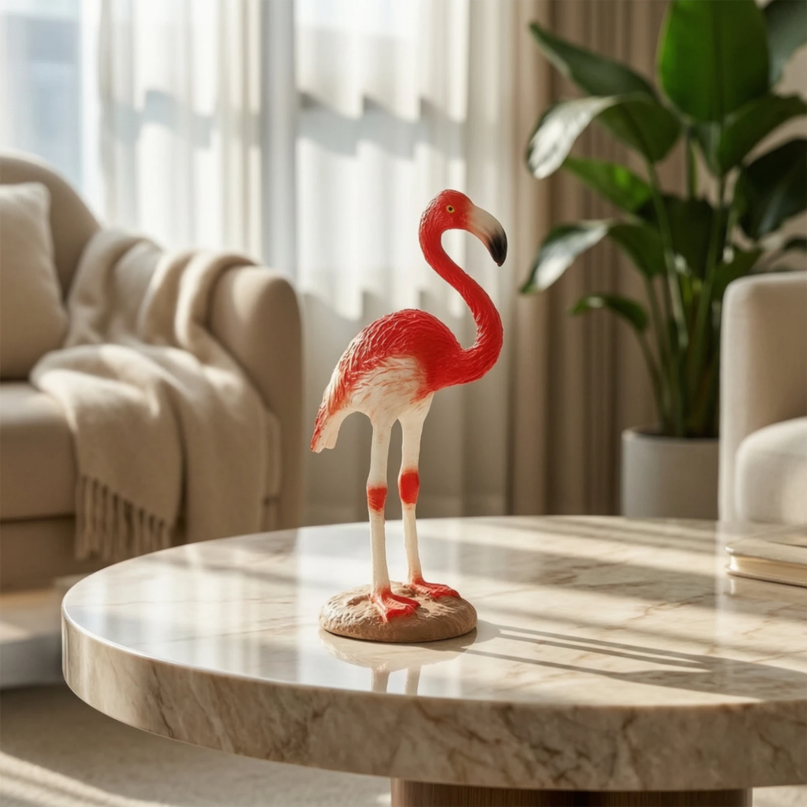 Flamingo Figurine Miniature Flamingo Figurine with Base Bird Figure Textured Animal Model Cute for Collectors, Shelf, Desk view 2
