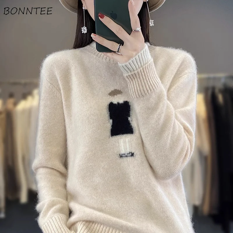 

Pullovers Women Gentle Double-layers O-neck Sweaters Keep Warm Autumn Winter Корейская Мода Swetry Damskie Zimowe Basic Simple
